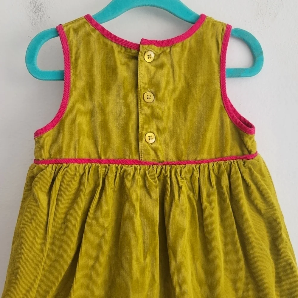 OshKosh‎ 3T Genuine Kids Chartreuse Corduroy Sleeveless A-Line Embroidered Dress